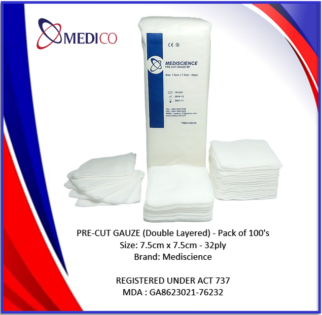 PreCut Gauze (Double Layered) 7.5 x 7.5 32ply
