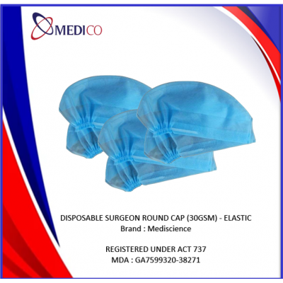 DISPOSABLE SURGEON ROUND CAP (ELASTIC 30GSM) - 100's