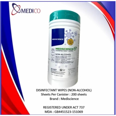 DISINFECTANT WIPES NON - ALCOHOL (MEDISCIENCE) - 200 SHEET