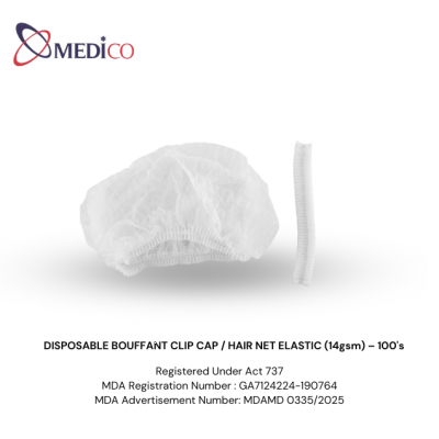 DISPOSABLE HAIR NET ELASTIC / BOUFFANT CLIP CAP (14gsm) – Pack of 100's